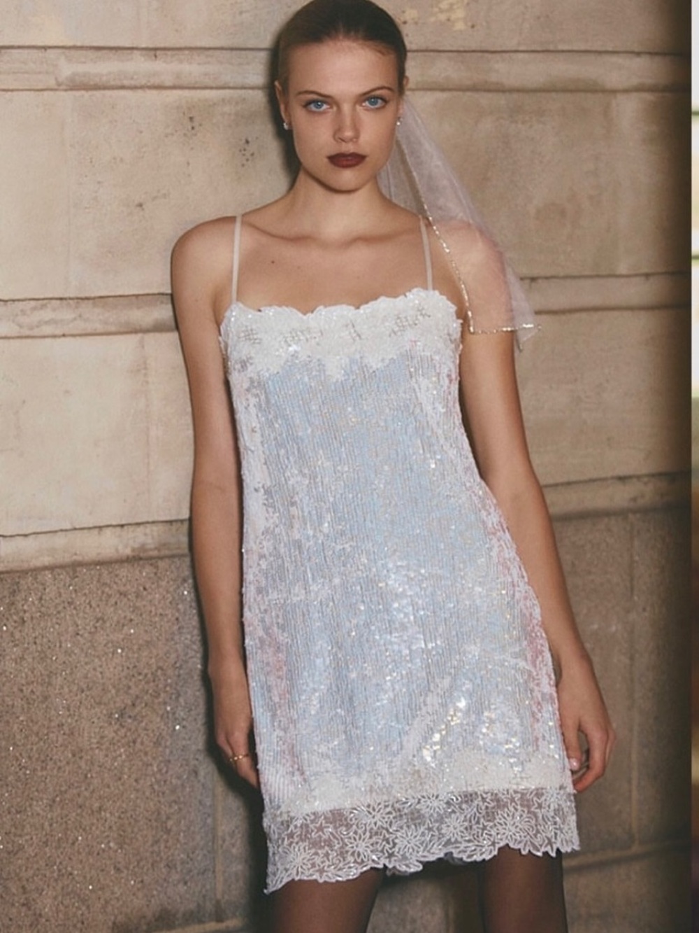 BHLDN White Sequin Mini Dress Rehearsal Dinner - Picture 5 of 6